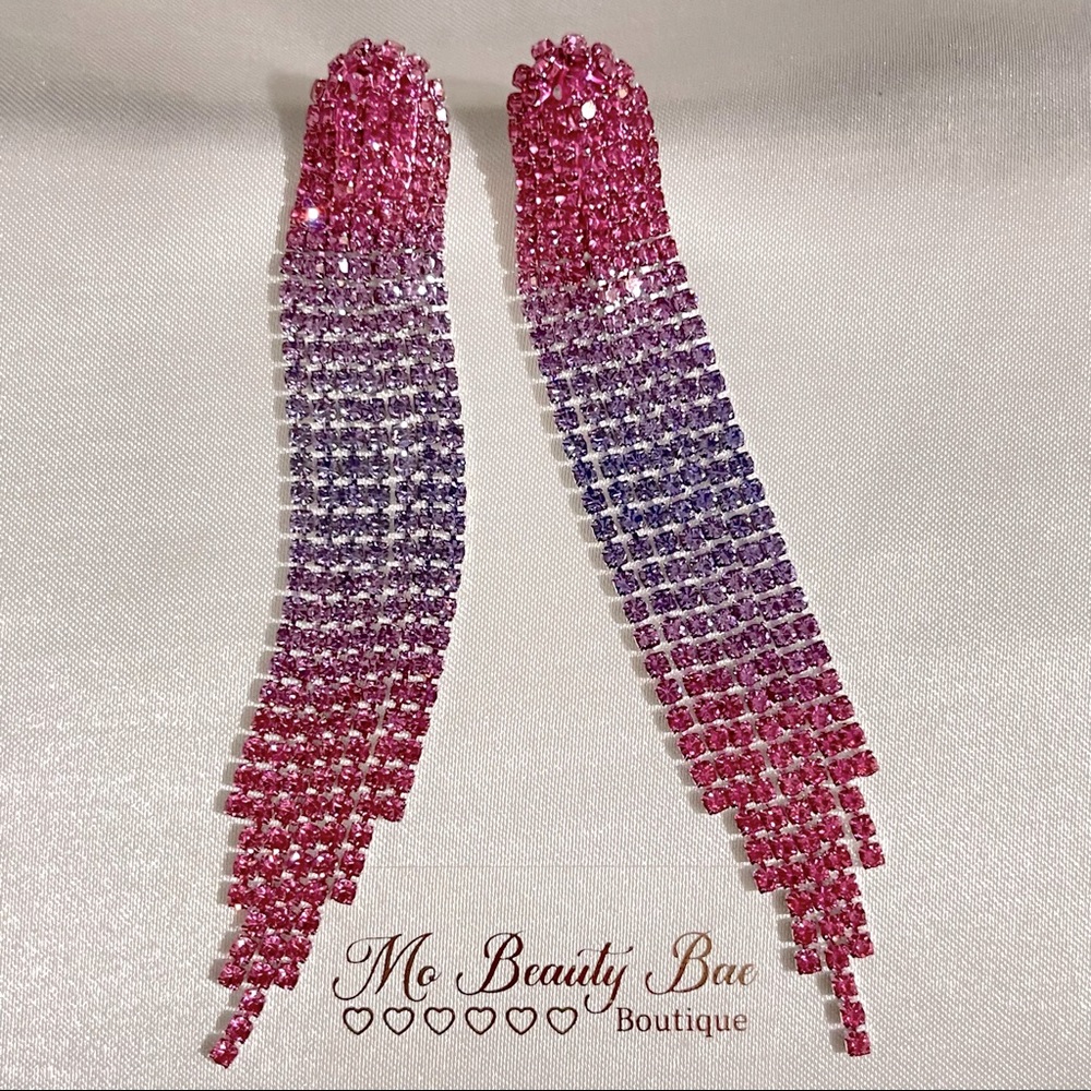 Pink Rhinestone Drop Earrings - Picture 2 of 6